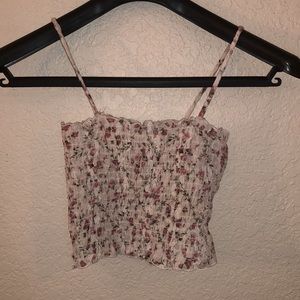 White and Pink Floral Crop Top